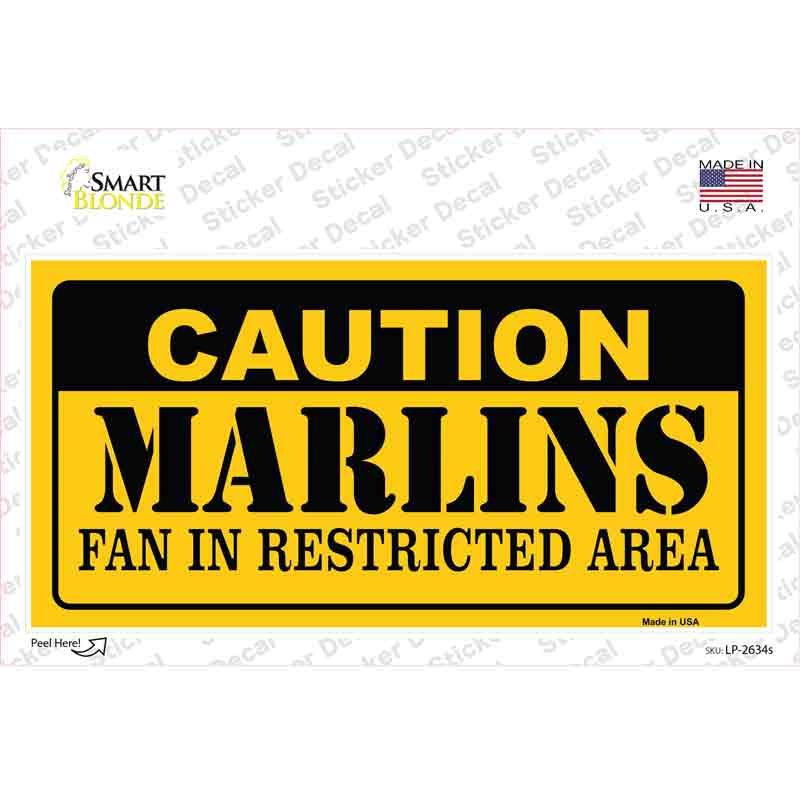 Caution Marlins Fan Novelty Sticker Decal