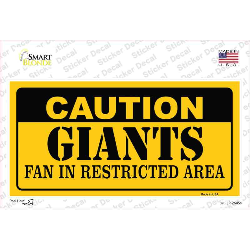 Caution Giants Fan Novelty Sticker Decal