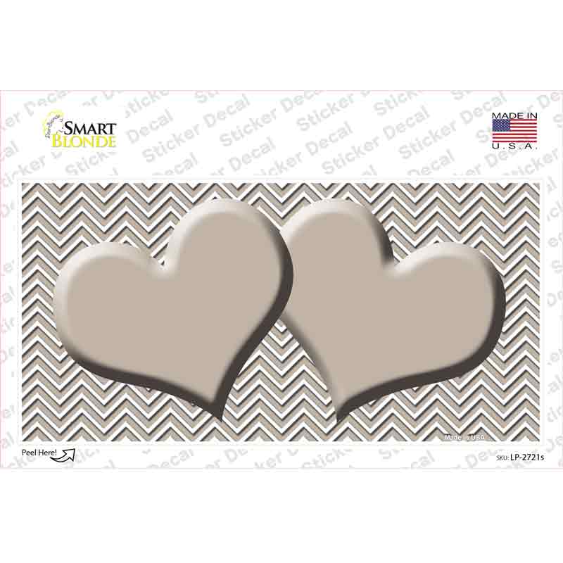 Tan White Chevron Tan Center Hearts Novelty Sticker Decal
