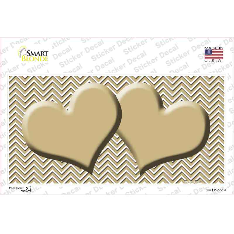 Gold White Chevron Gold Center Hearts Novelty Sticker Decal