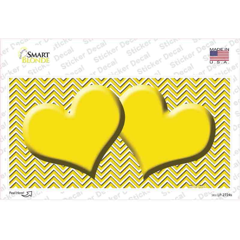 Yellow White Chevron Yellow Center Hearts Novelty Sticker Decal