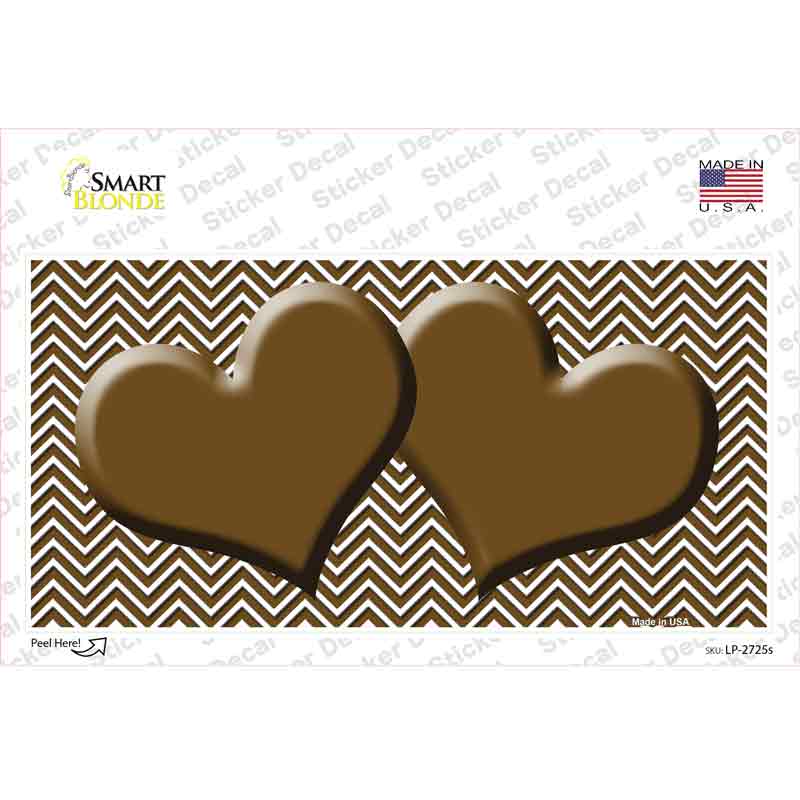 Brown White Chevron Brown Center Hearts Novelty Sticker Decal