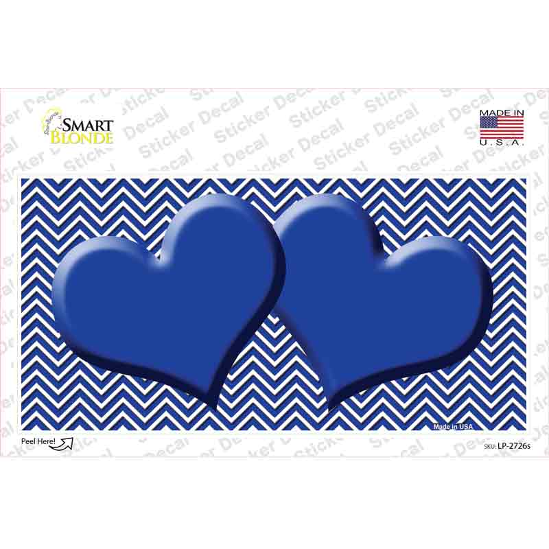 Blue White Chevron Blue Center Hearts Novelty Sticker Decal