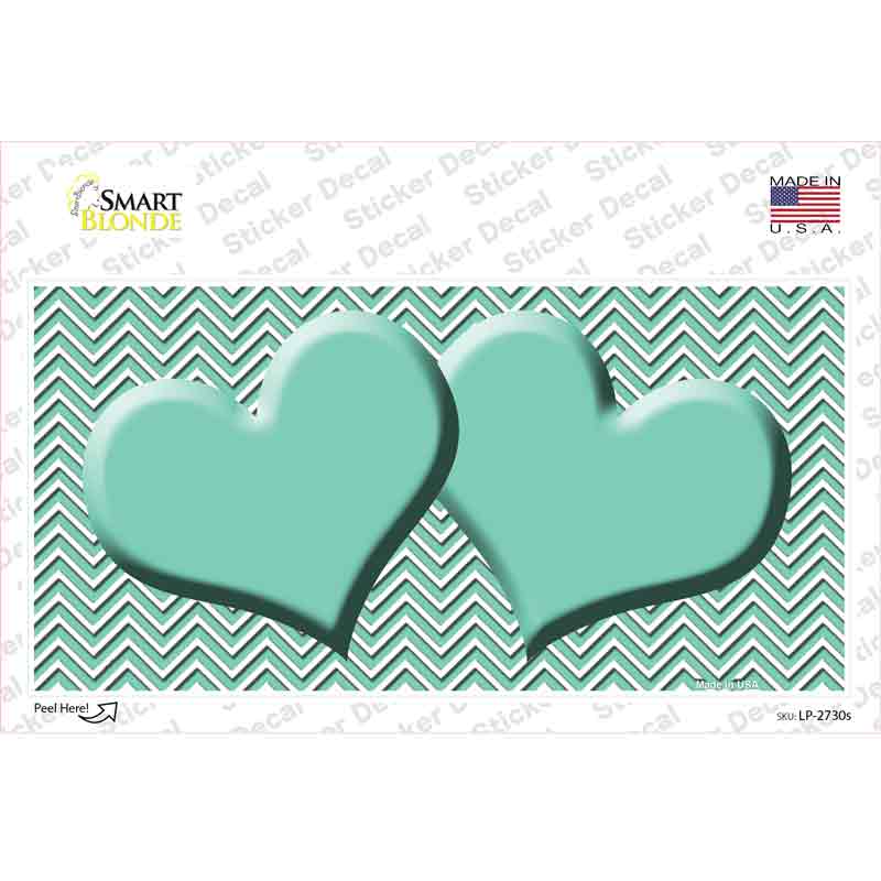 Mint White Chevron Mint Center Hearts Novelty Sticker Decal
