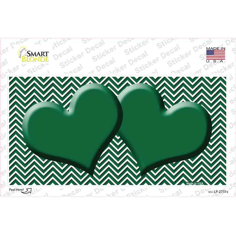 Green White Chevron Green Center Hearts Novelty Sticker Decal