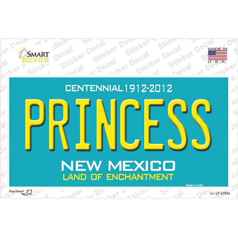 Princess New Mexico Teal Novelty Sticker Decal
