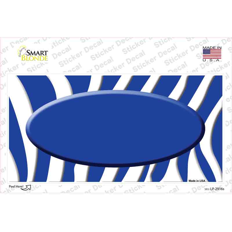 Blue White Zebra Blue Center Oval Novelty Sticker Decal