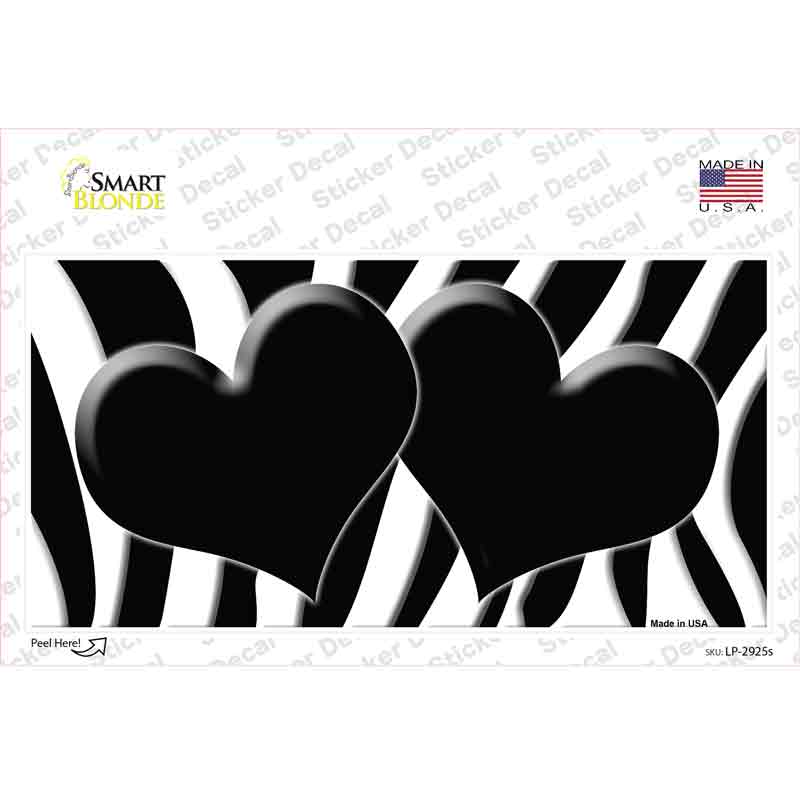 Black White Zebra Black Centered Hearts Novelty Sticker Decal