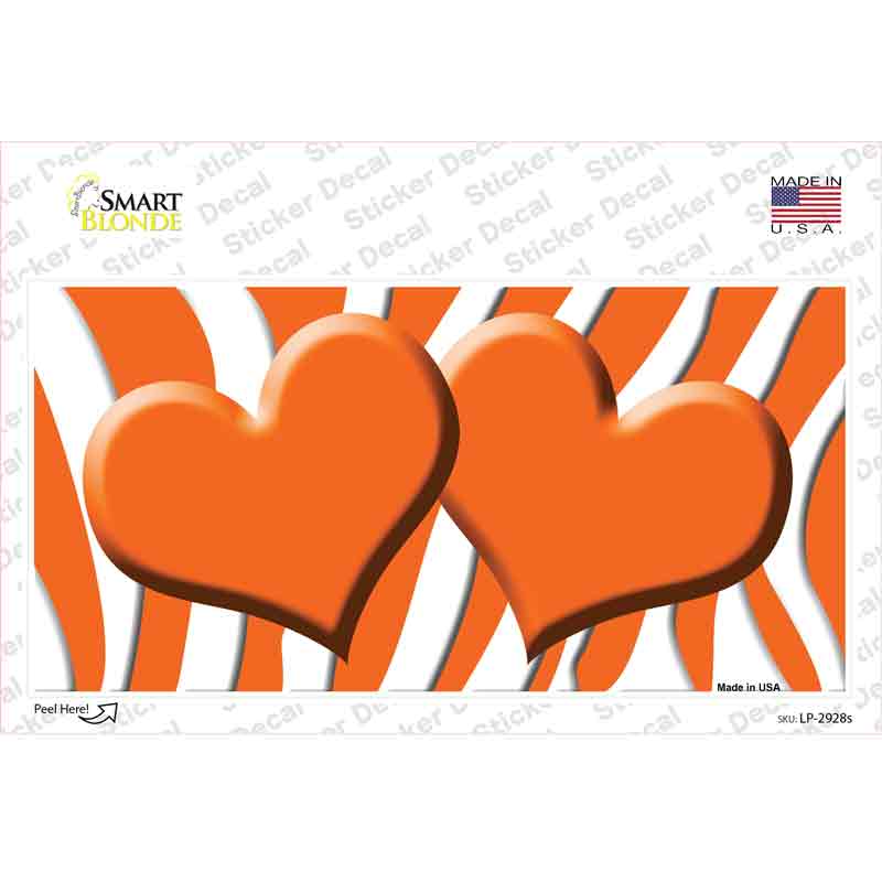 Orange White Zebra Orange Centered Hearts Novelty Sticker Decal