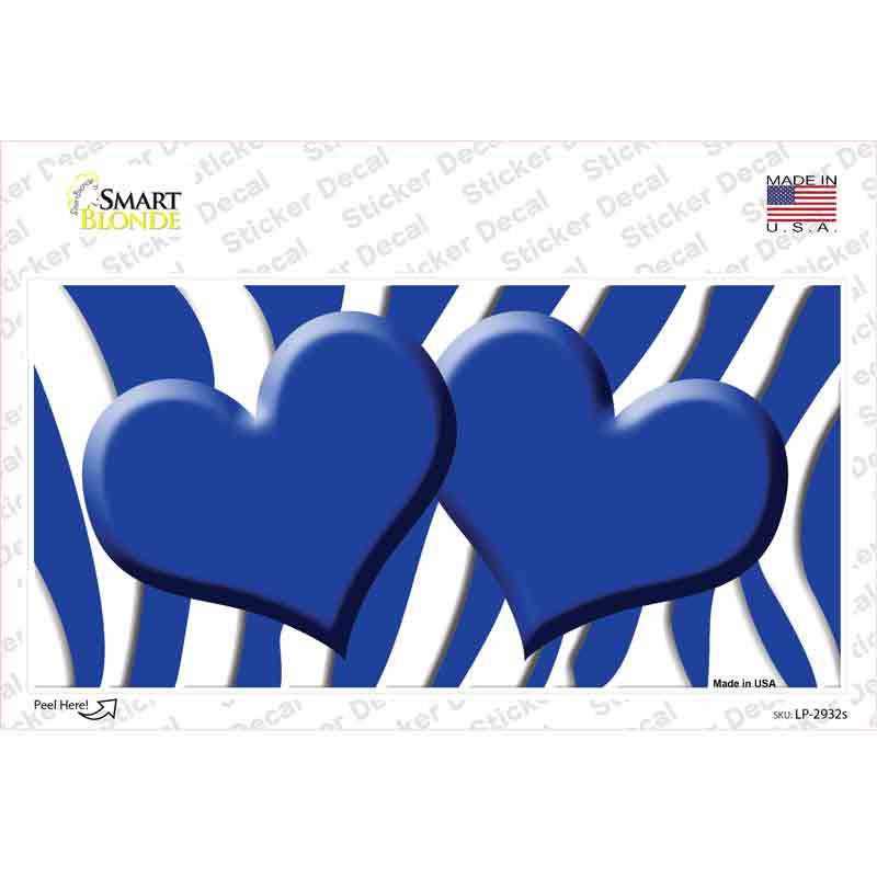Blue White Zebra Blue Centered Hearts Novelty Sticker Decal