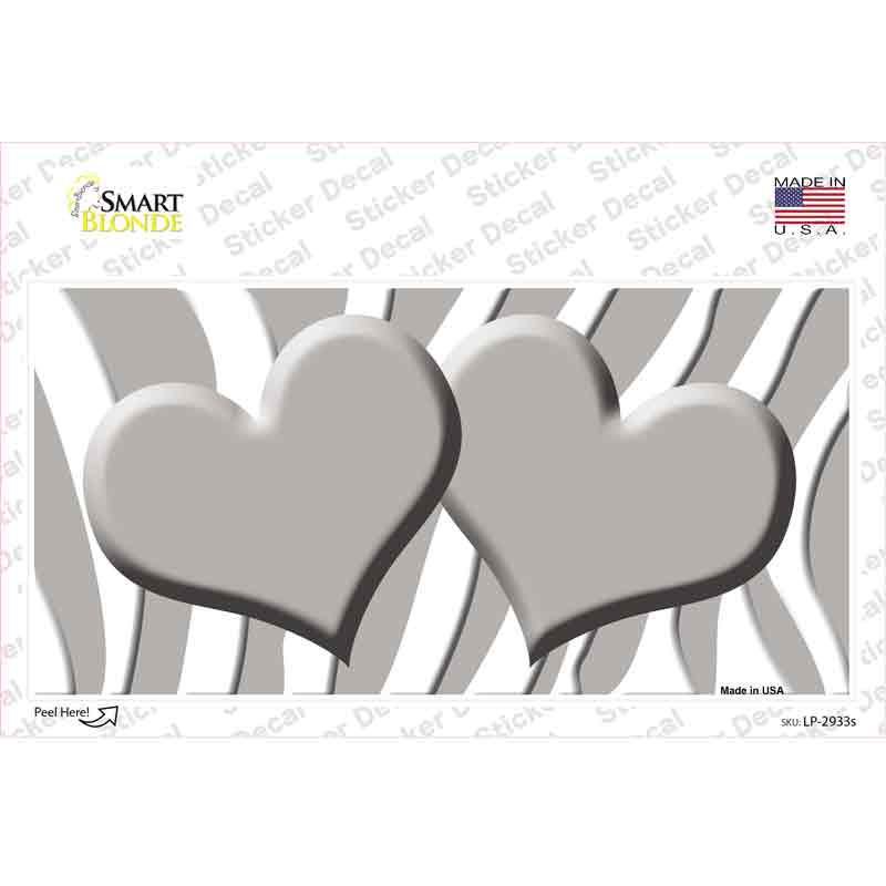 Grey White Zebra Blue Centered Hearts Novelty Sticker Decal