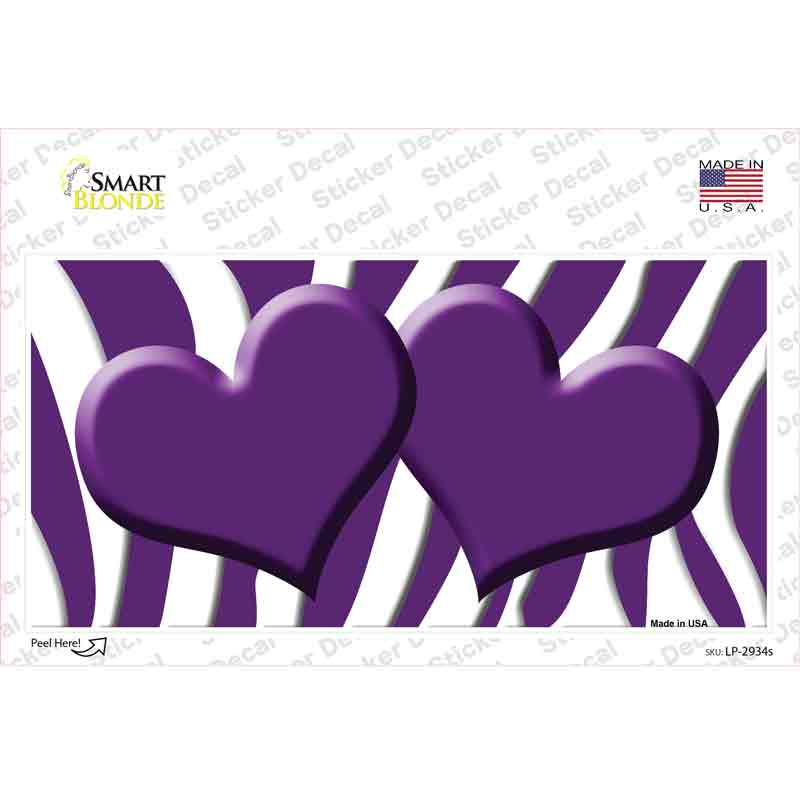 Purple White Zebra Purple Centered Hearts Novelty Sticker Decal