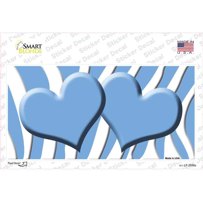 Light Blue White Zebra Light Blue Centered Hearts Novelty Sticker Decal