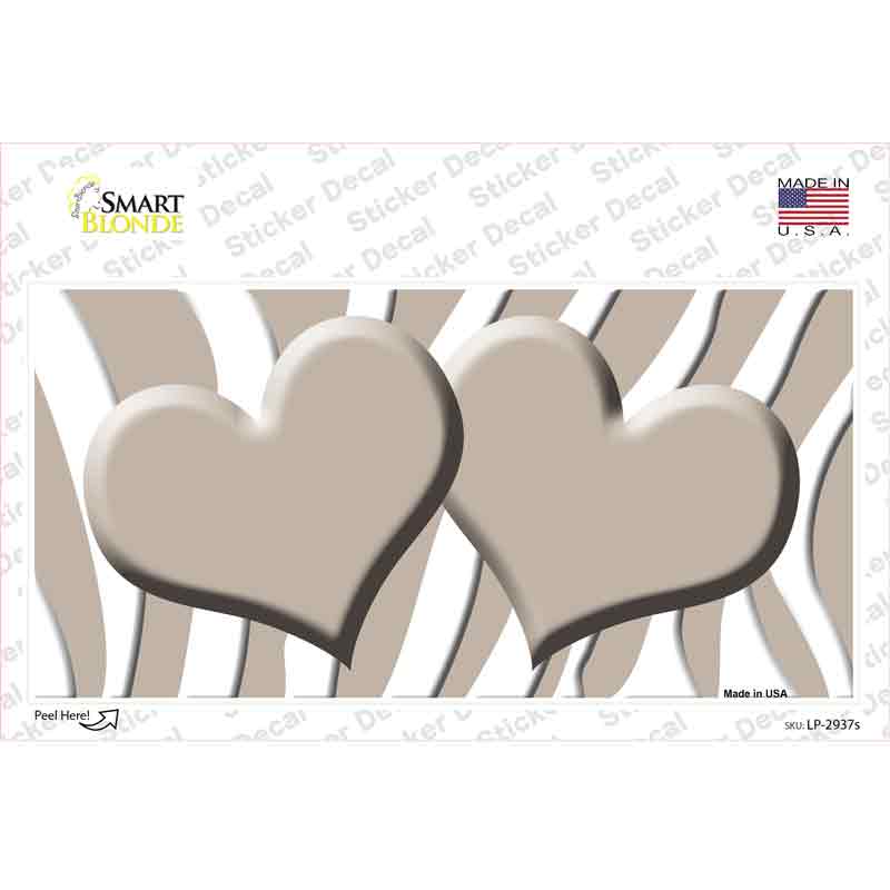 Tan White Zebra Tan Centered Hearts Novelty Sticker Decal