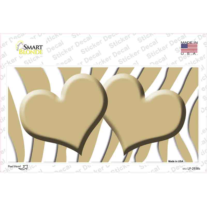 Gold White Zebra Gold Centered Hearts Novelty Sticker Decal