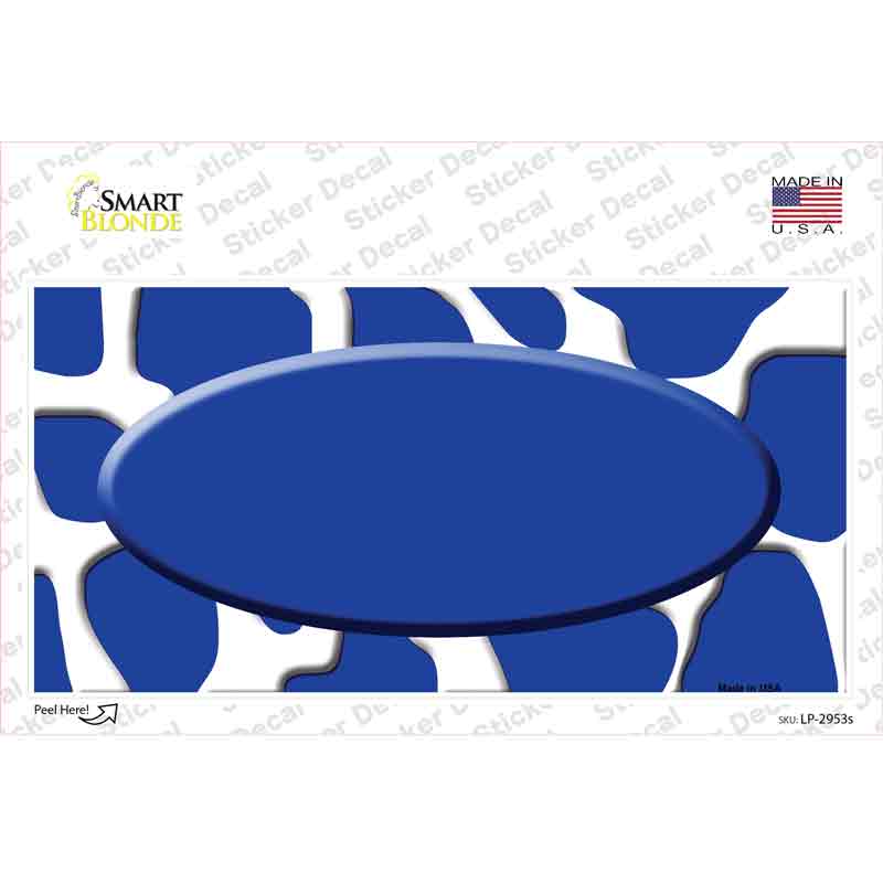 Blue White Giraffe Blue Center Oval Novelty Sticker Decal