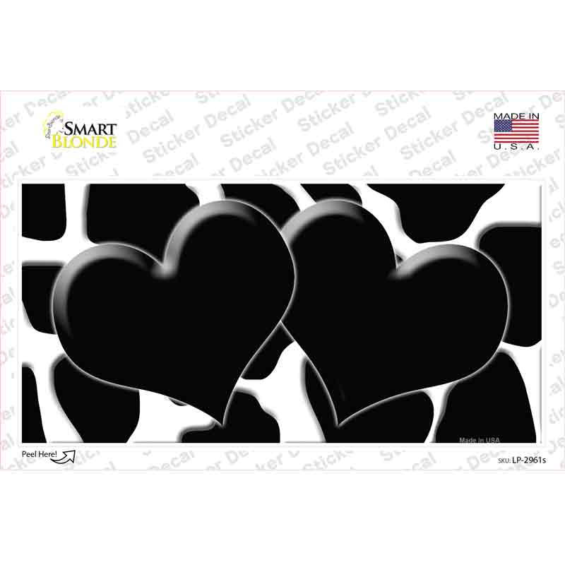 Black White Giraffe Black Centered Hearts Novelty Sticker Decal