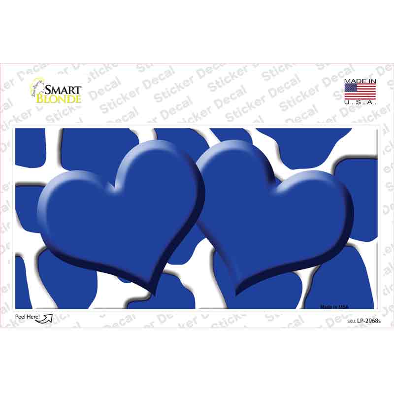 Blue White Giraffe Blue Centered Hearts Novelty Sticker Decal