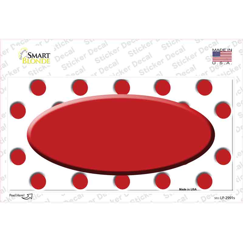 Red White Polka Dot Red Center Oval Novelty Sticker Decal