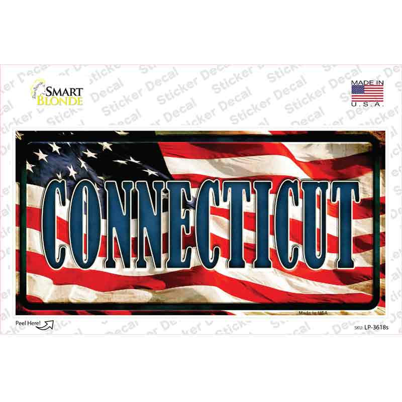 Connecticut on American Flag Novelty Sticker Decal