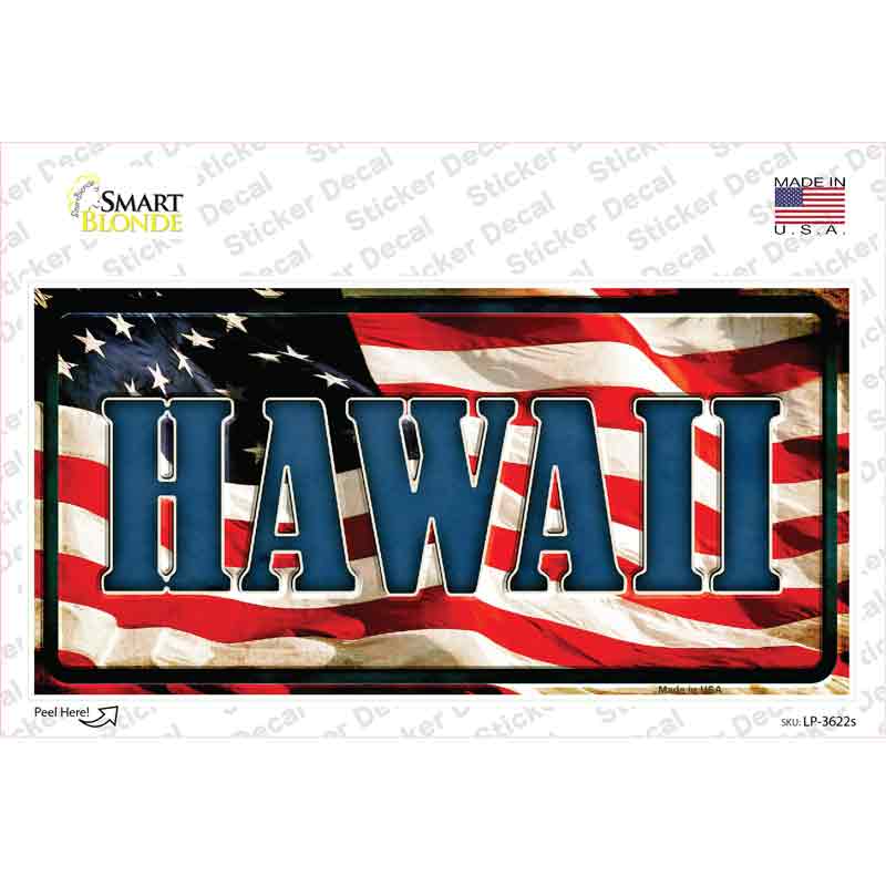 Hawaii on American Flag Novelty Sticker Decal