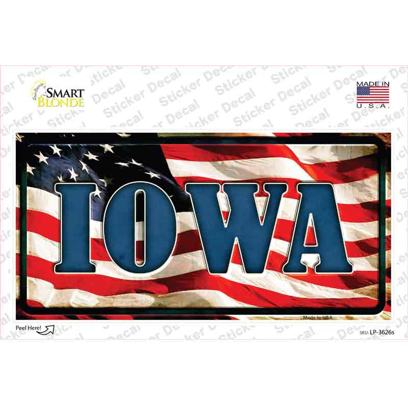 Iowa on American Flag Novelty Sticker Decal