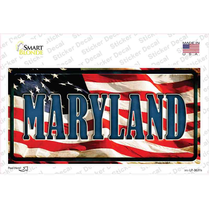 Maryland on American Flag Novelty Sticker Decal