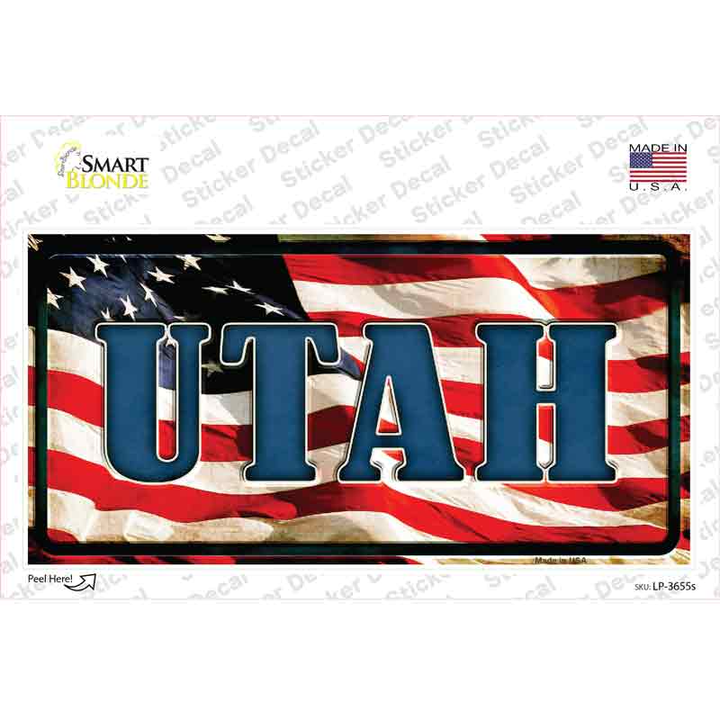 Utah on American Flag Novelty Sticker Decal