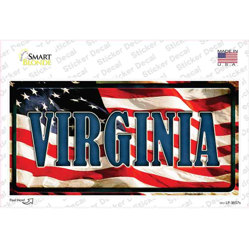 Virginia on American Flag Novelty Sticker Decal