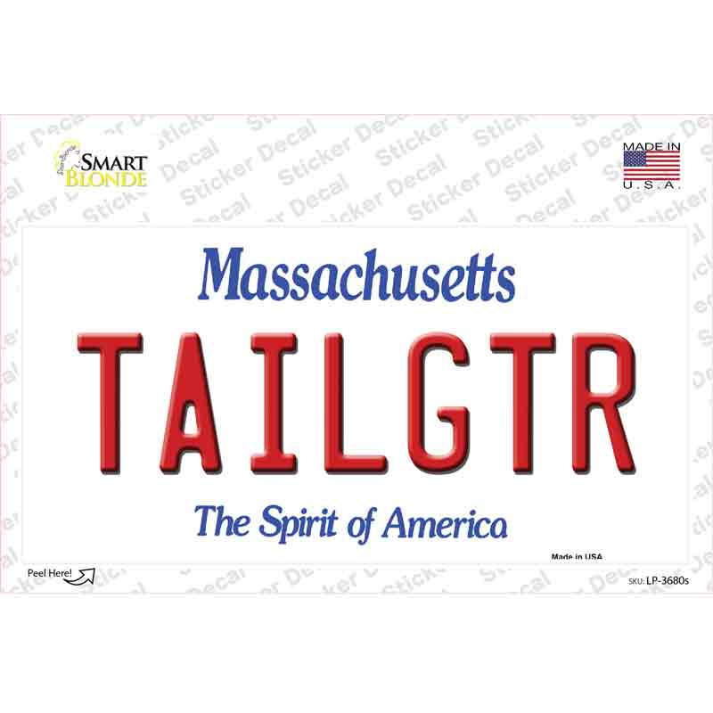 Tailgtr Massachusetts Novelty Sticker Decal