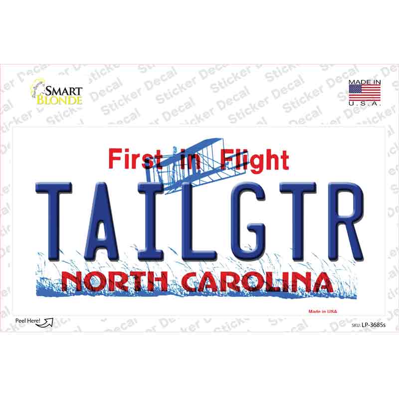 Tailgtr North Carolina Novelty Sticker Decal