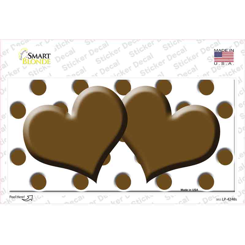Brown White Polka Dot With Brown Centered Hearts Novelty Sticker Decal