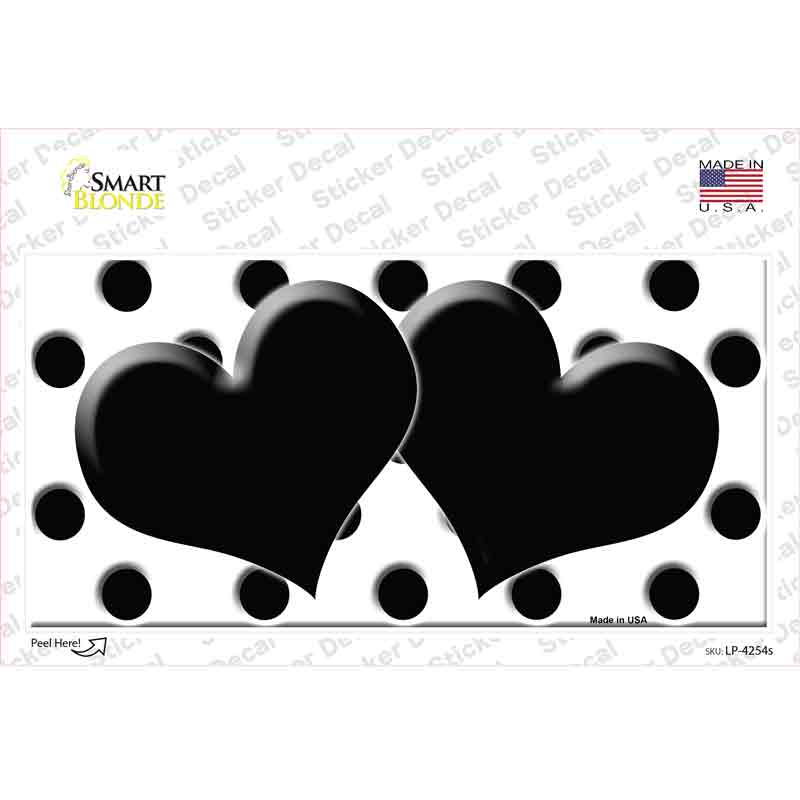 Black White Polka Dot Black Centered Hearts Novelty Sticker Decal