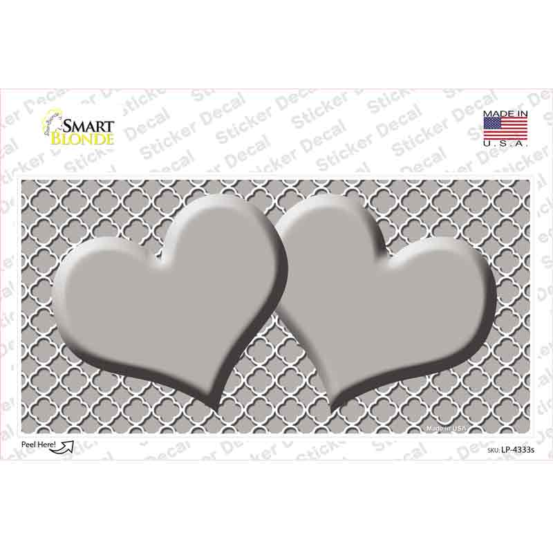 Grey White Quatrefoil Grey Center Hearts Novelty Sticker Decal