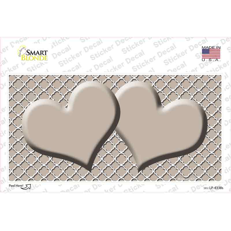 Tan White Quatrefoil Tan Center Hearts Novelty Sticker Decal