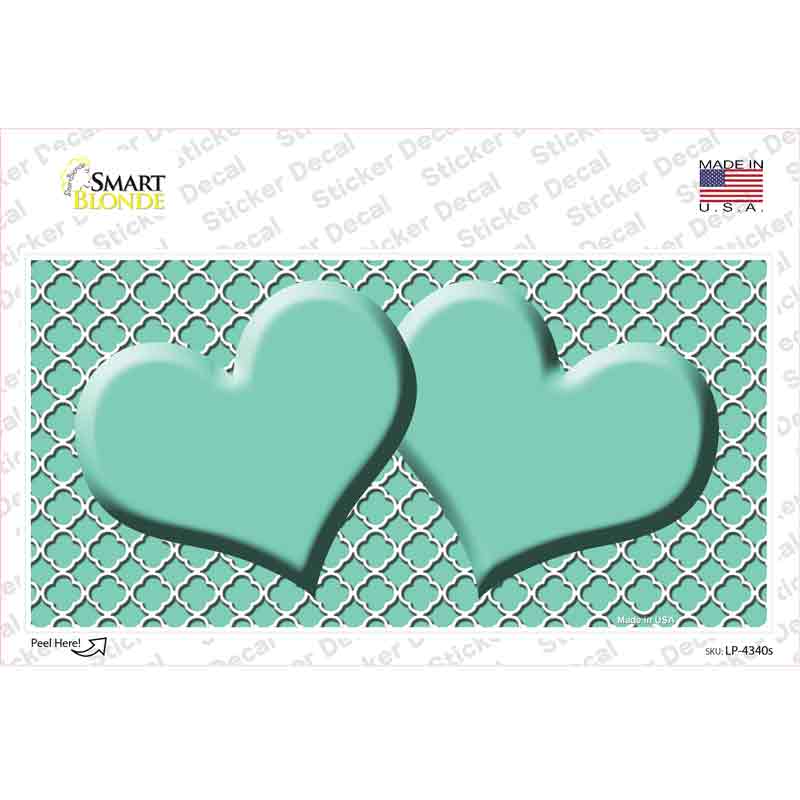 Mint White Quatrefoil And Mint Center Hearts Novelty Sticker Decal