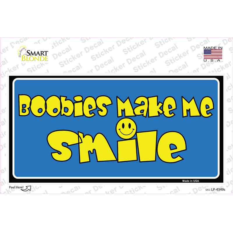 Boobies Make Me Smile Blue Novelty Sticker Decal