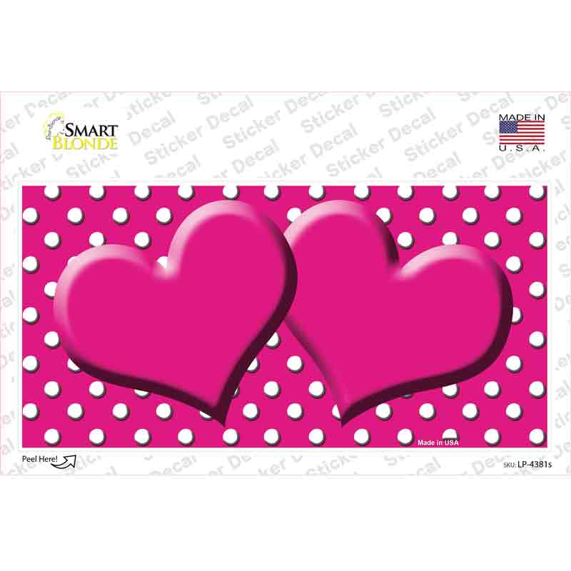 Pink White Polka Dot Center Hearts Novelty Sticker Decal