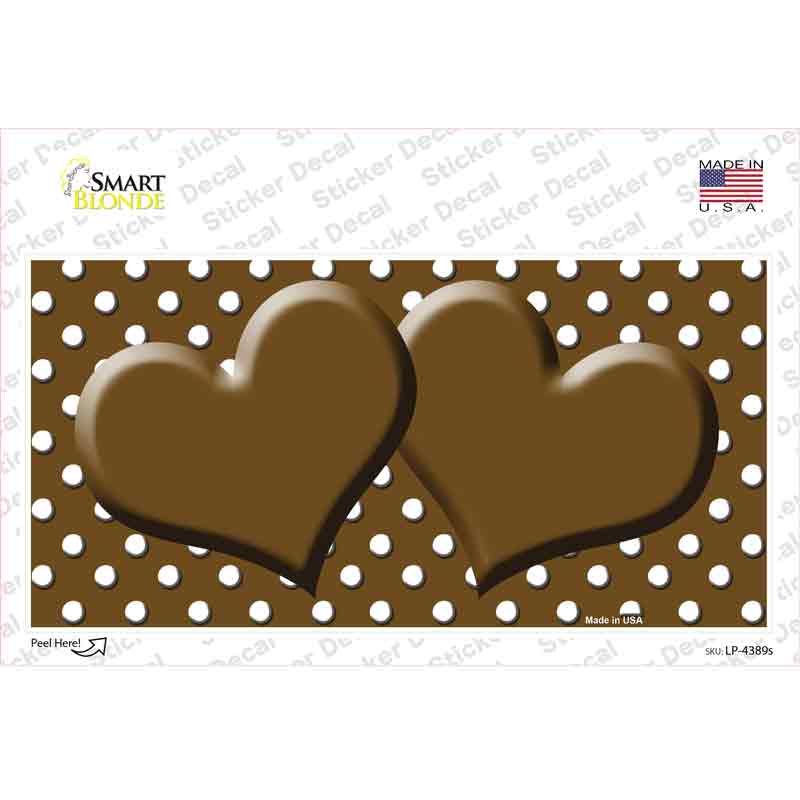 Brown White Polka Dot Center Hearts Novelty Sticker Decal