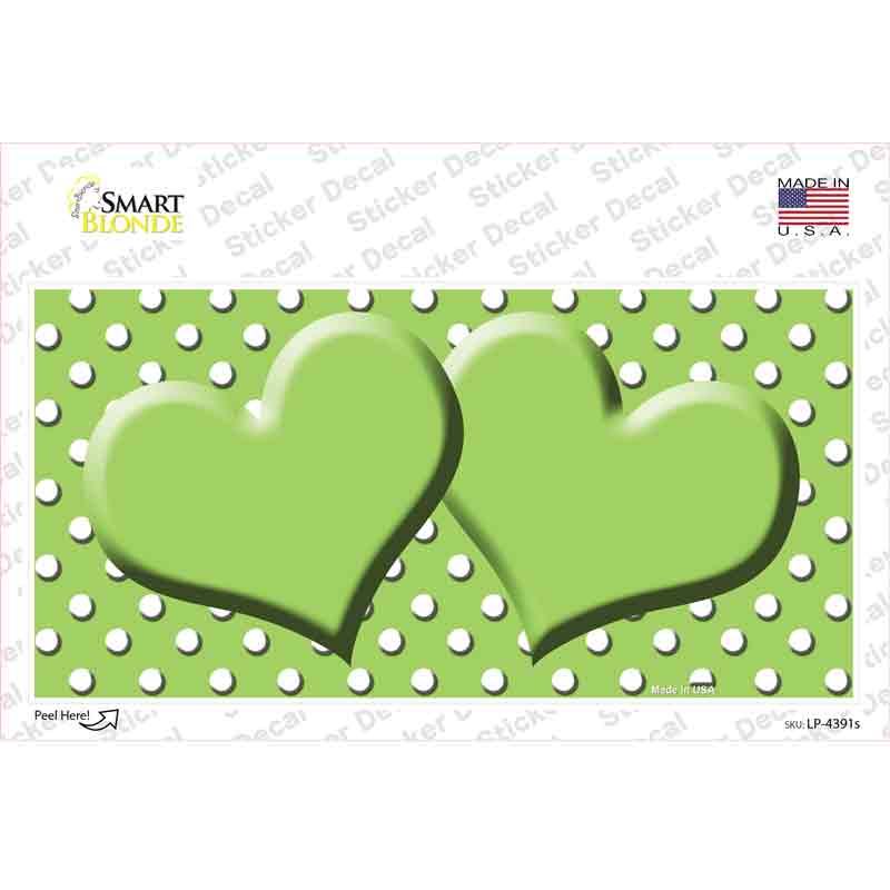 Lime Green White Polka Dot Center Hearts Novelty Sticker Decal