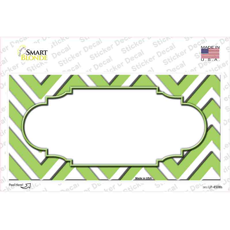 Lime Green White Chevron Center Scallop Novelty Sticker Decal