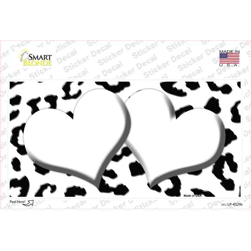White Black Cheetah White Center Hearts Novelty Sticker Decal