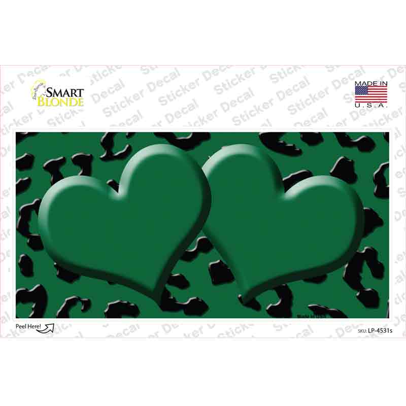 Green Black Cheetah Green Center Hearts Novelty Sticker Decal