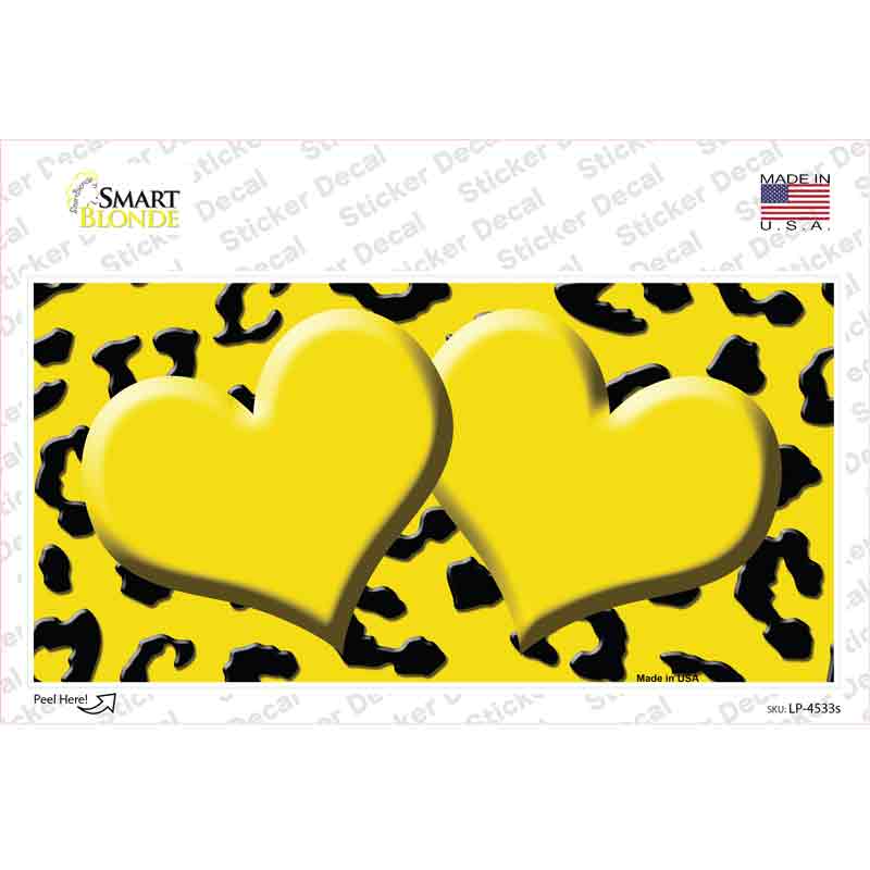Yellow Black Cheetah Yellow Center Hearts Novelty Sticker Decal