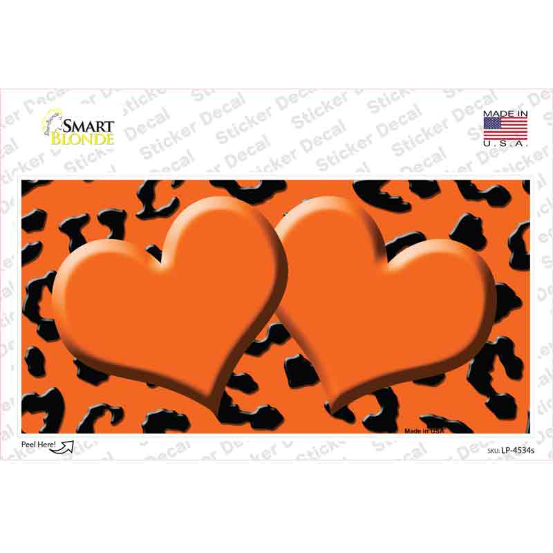 Orange Black Cheetah Orange Center Hearts Novelty Sticker Decal