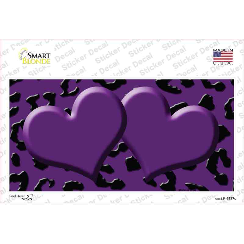 Purple Black Cheetah Purple Center Hearts Novelty Sticker Decal