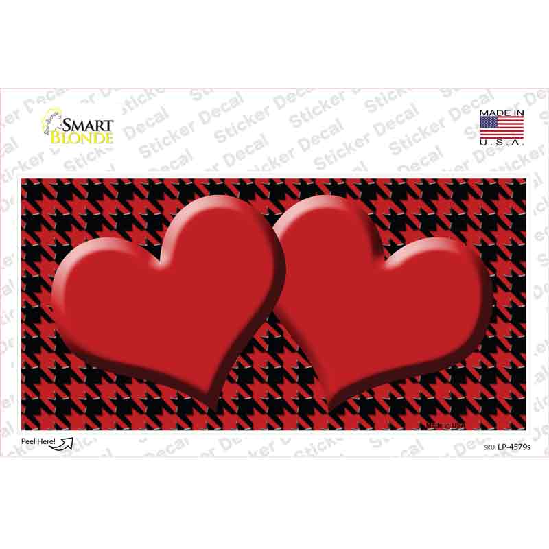 Red Black Houndstooth Red Center Hearts Novelty Sticker Decal