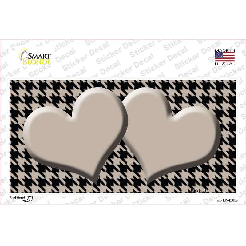 Tan Black Houndstooth Tan Center Hearts Novelty Sticker Decal