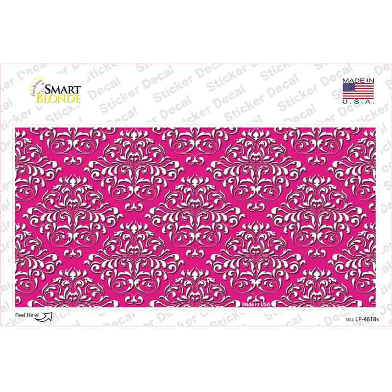 Pink White Damask Novelty Sticker Decal