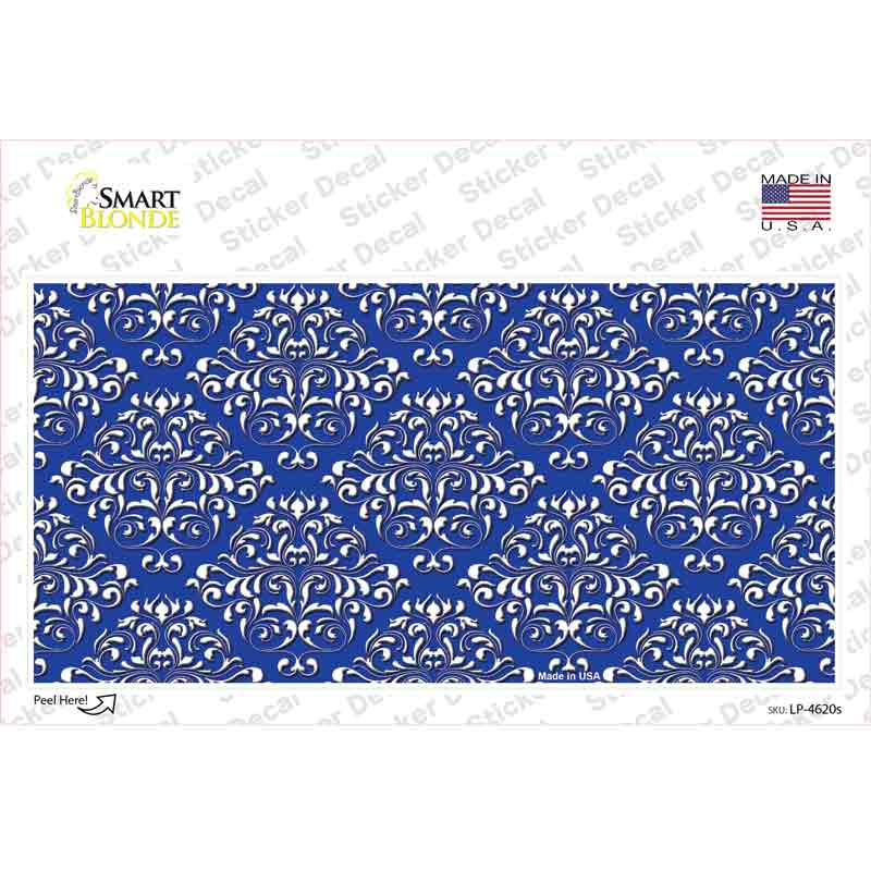 Blue White Damask Novelty Sticker Decal